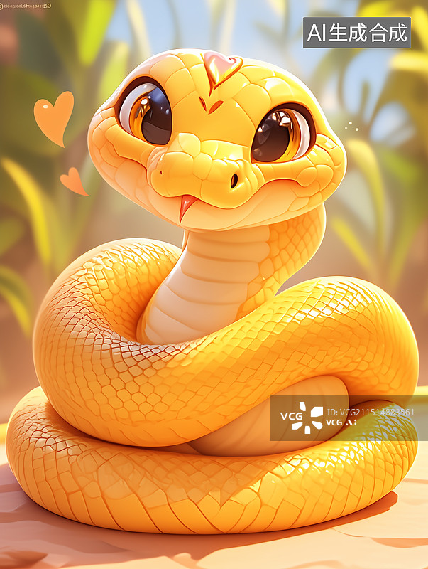 【AI数字艺术】蛇年可爱3D金色小蛇 可爱卡通小蛇形象 卡通，3D,C4D，，金色，蛇，十二生肖图片素材