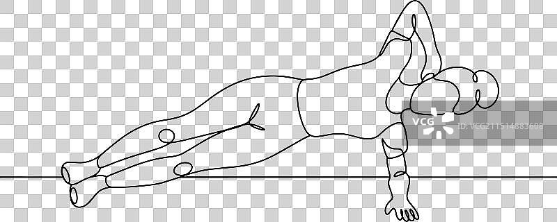 年轻女人侧平板支撑线条图片素材