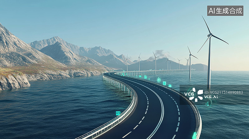 【AI数字艺术】绿色低碳环保能源公路题材图片素材