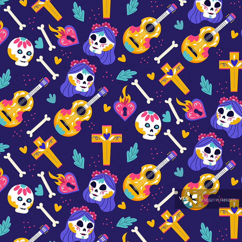 手绘扁平风格亡灵节图案图片素材