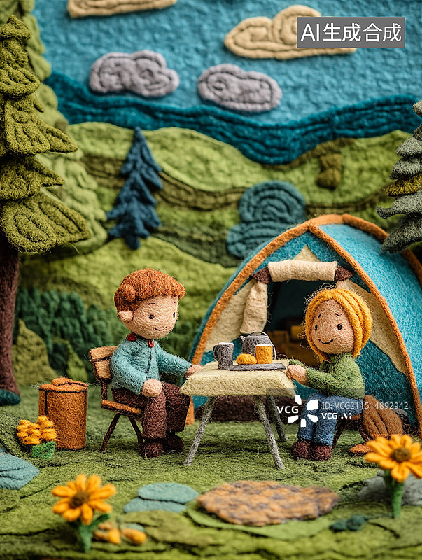 【AI数字艺术】秋天秋日野外湖边户外情侣家人露营背景海报图片素材