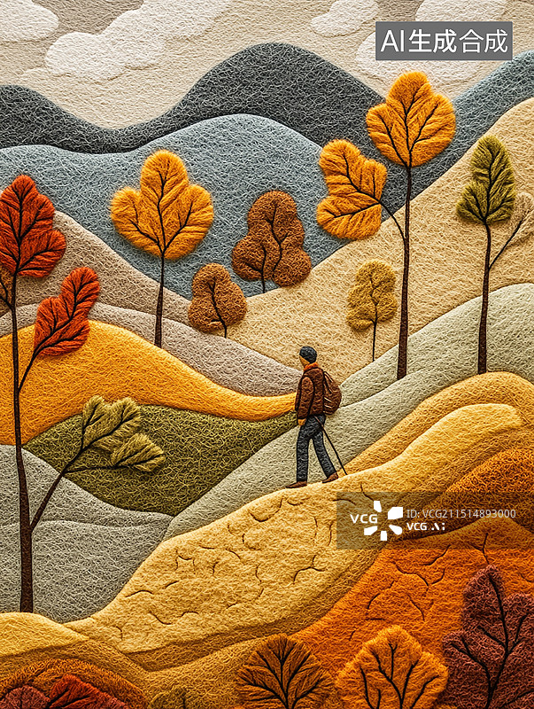 【AI数字艺术】秋天秋日户外爬山徒步橙色暖色系背景海报图片素材