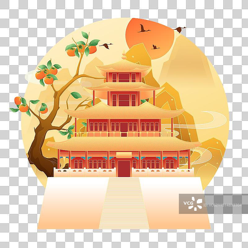 国风二十四节气秋分泉州城市建筑矢量插画图片素材