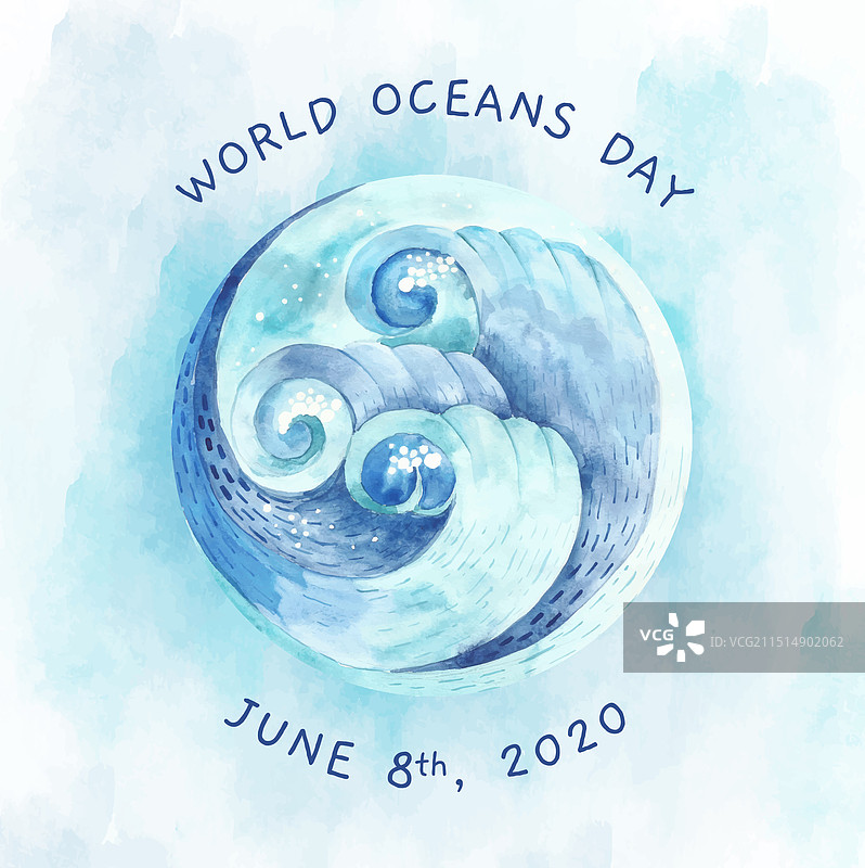 世界海洋日水彩背景图片素材