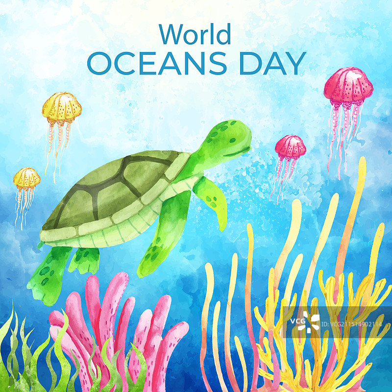 世界海洋日水彩背景图片素材