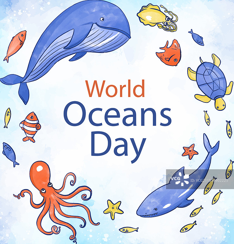 水彩世界海洋日概念图片素材