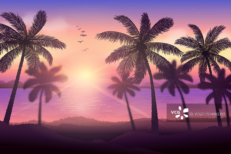 棕榈树剪影背景概念图片素材