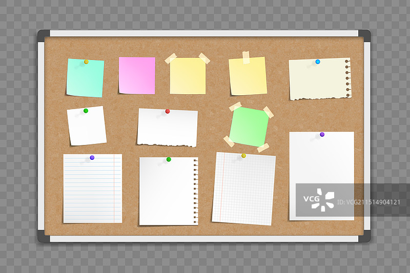 带有纸张的办公室软木公告板模板图片素材