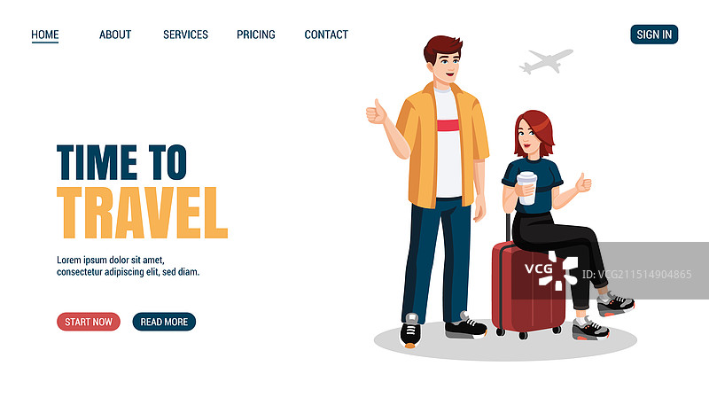 拿着行李箱竖起大拇指的年轻情侣图片素材