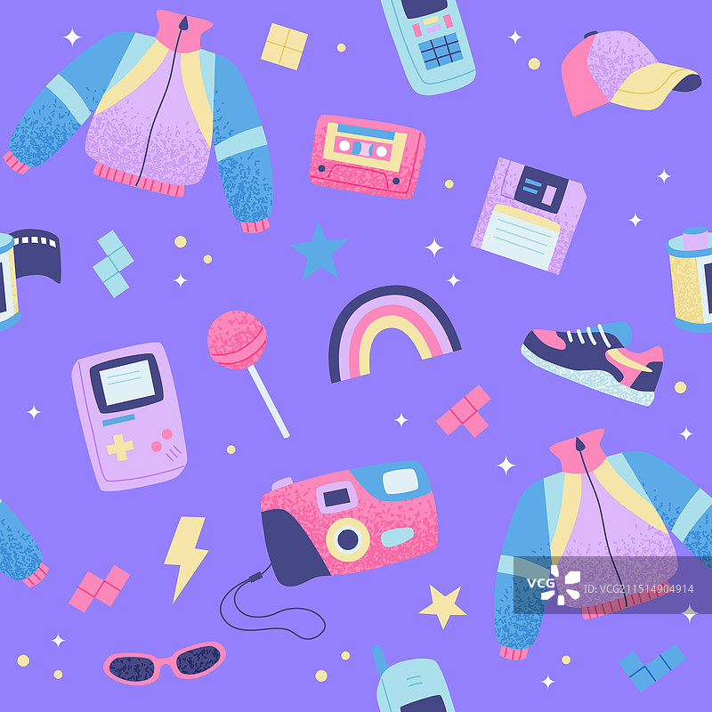 90年代复古无缝可爱亮丽多彩图案图片素材