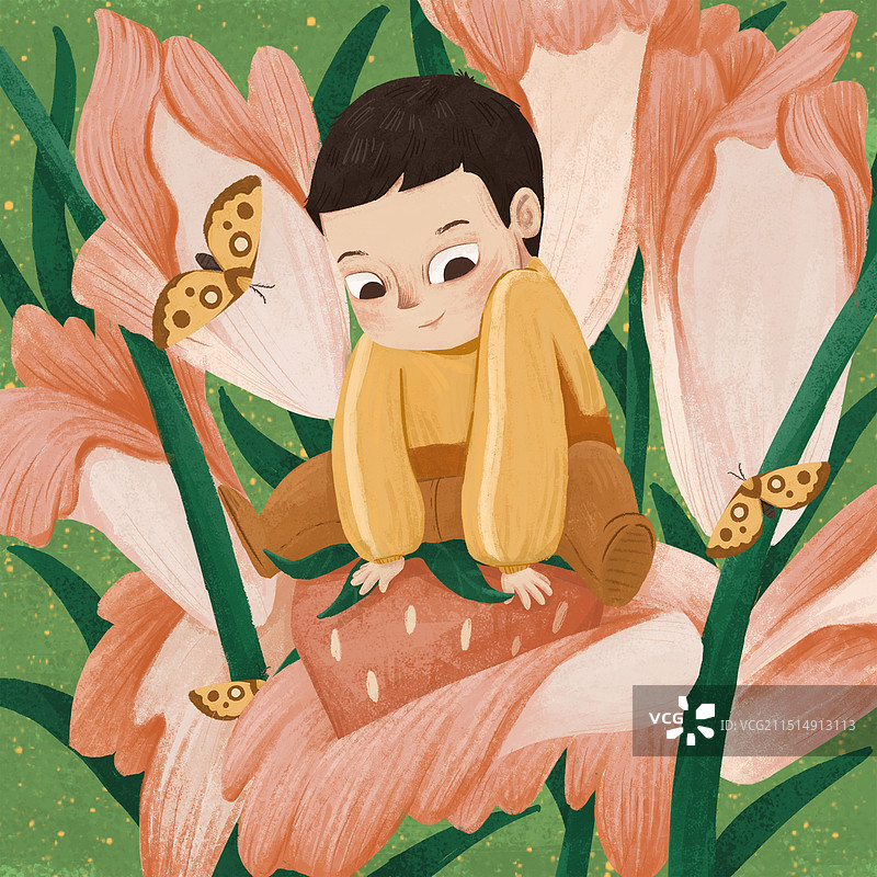 男孩与花图片素材