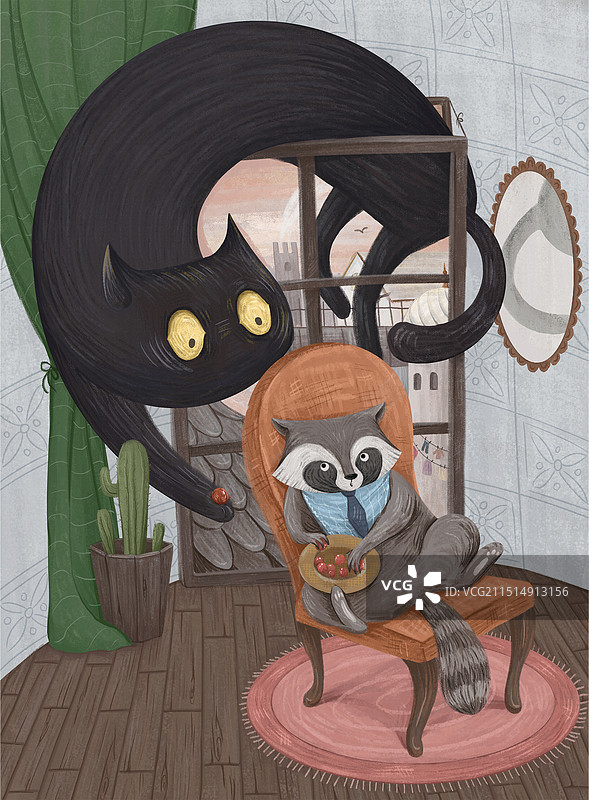 黑猫与小浣熊图片素材