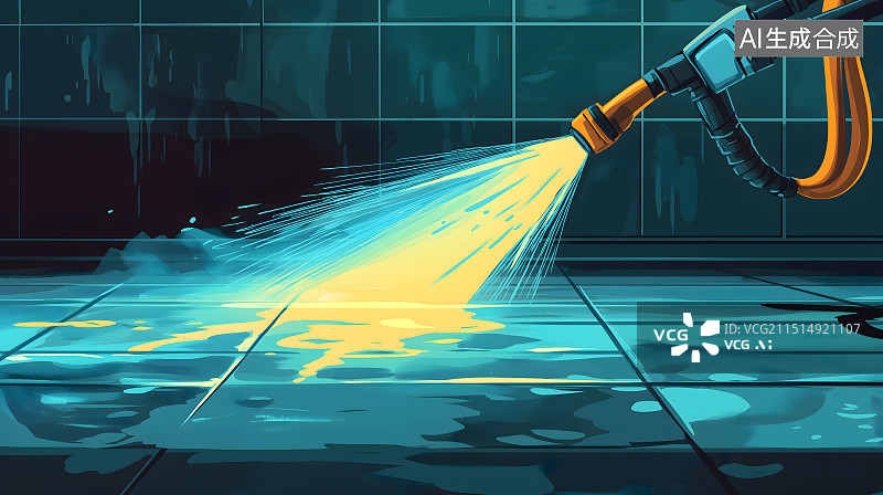 【AI数字艺术】高压水枪冲洗地面卡通场景图片素材