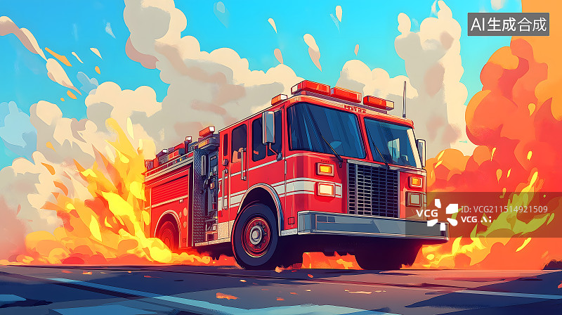 【AI数字艺术】消防车救援卡通形象图片素材