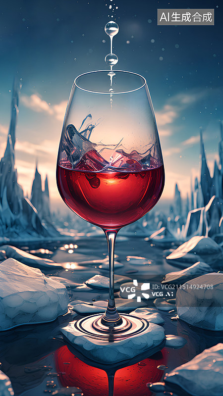 【AI数字艺术】玻璃酒杯中的冰块图片素材