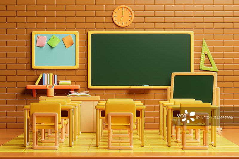 卡通风格的学校教室场景图片素材