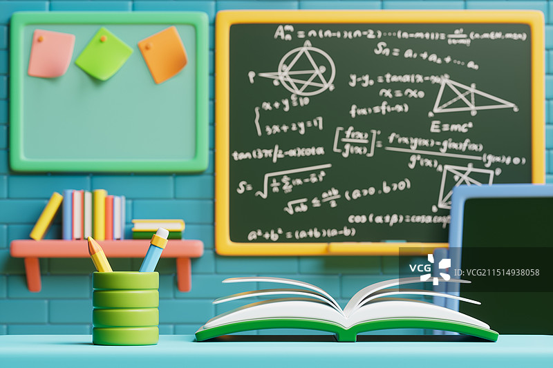 卡通风格的学校教室场景图片素材