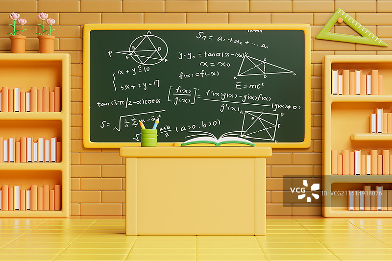 卡通风格的学校教室场景图片素材