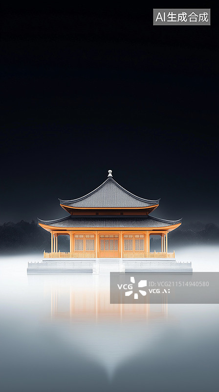 【AI数字艺术】极简中国风古建筑海报图片素材