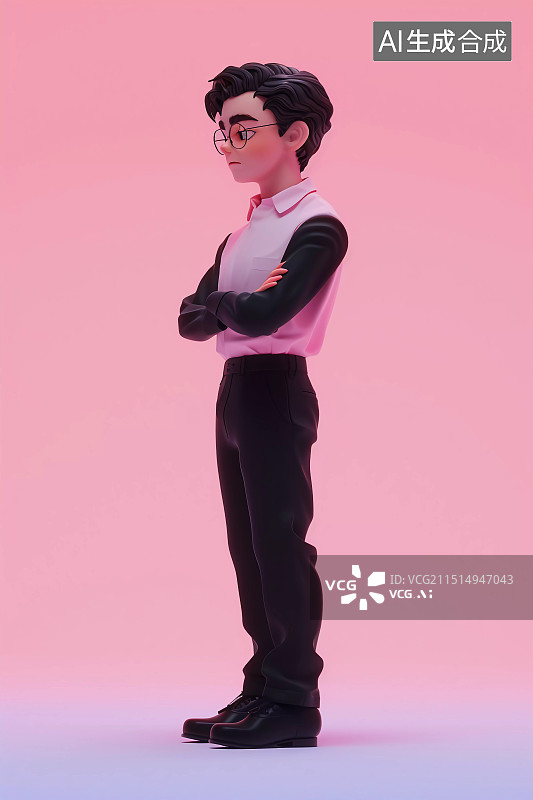【AI数字艺术】站立的环抱手臂的年轻帅哥的全身照图片素材