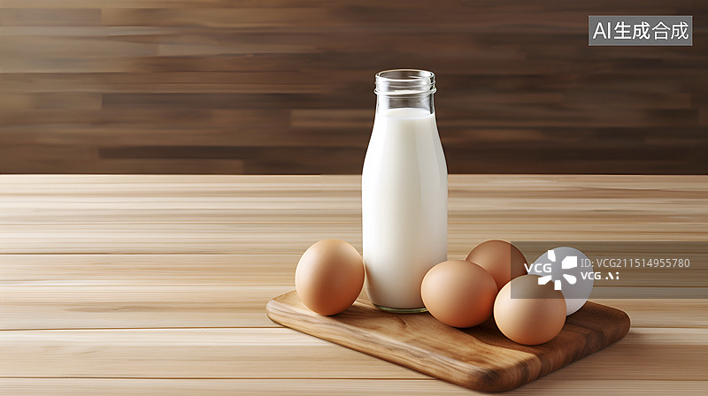 【AI数字艺术】桌子上的一瓶牛奶和鸡蛋图片素材