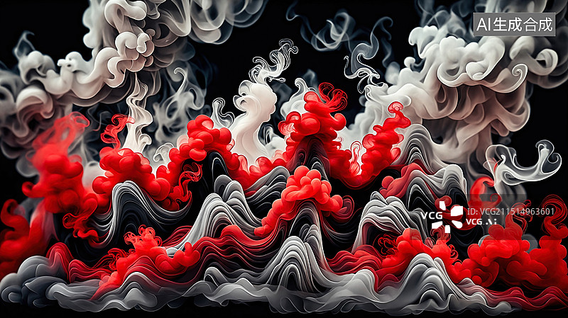 【AI数字艺术】《红白烟云》图片素材