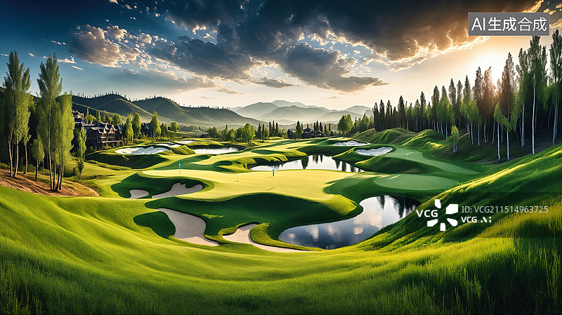 【AI数字艺术】宁静的高尔夫球场图片素材