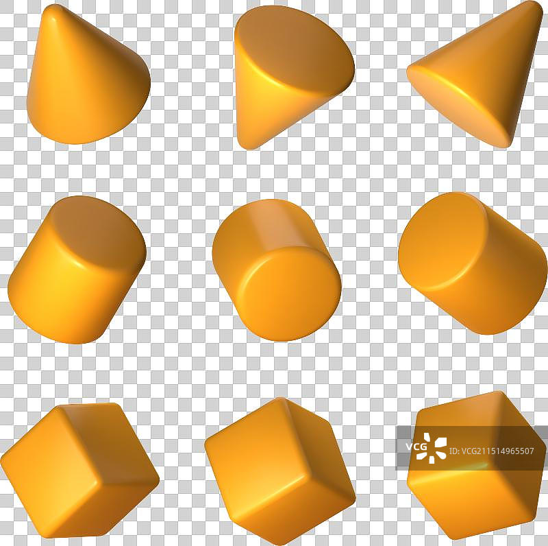 逼真的橙色几何形状3D模型图片素材