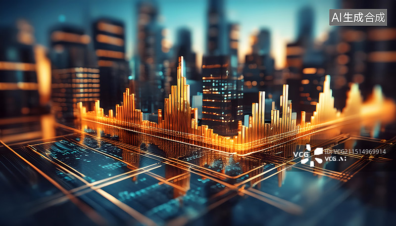【AI数字艺术】金融交易中心城市金融股市柱状图图片素材