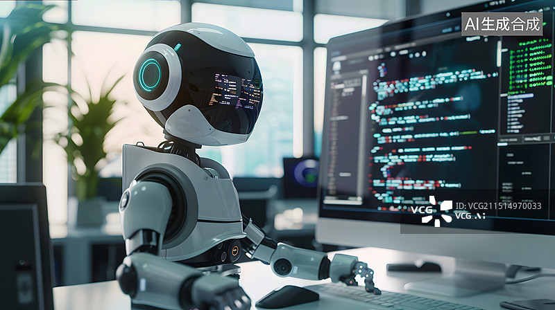 【AI数字艺术】人工智能机器人办公室办公图片素材