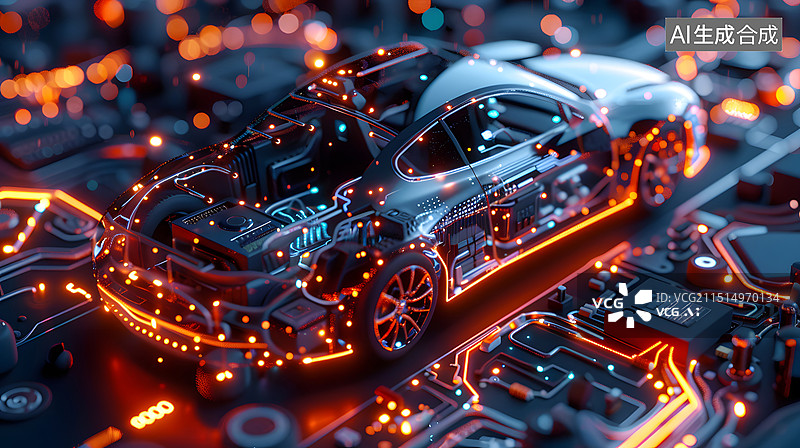 【AI数字艺术】电动汽车电控系统线路数据传输图片素材