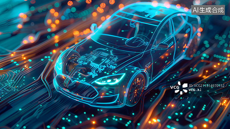 【AI数字艺术】电动汽车电控系统线路数据传输图片素材