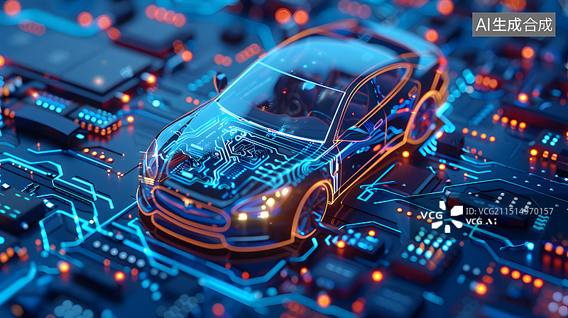 【AI数字艺术】电动汽车电控系统线路数据传输图片素材