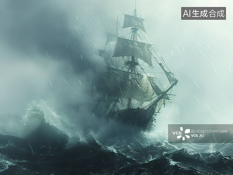 【AI数字艺术】风浪中行驶的帆船图片素材
