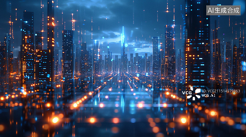 【AI数字艺术】元宇宙概念数字科技城市全景图片素材