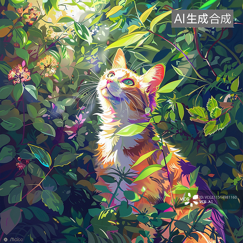 【AI数字艺术】新海诚动漫风格多彩自然猫咪肖像图片素材