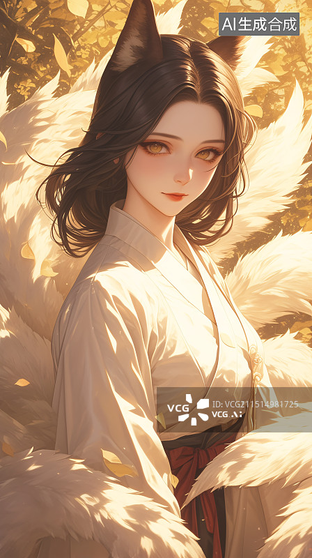 【AI数字艺术】国风九尾狐插画图片素材