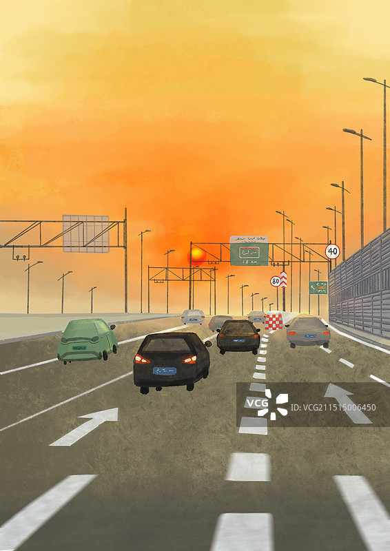 落日下的下班路图片素材