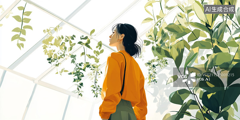 【AI数字艺术】女植物学家在温室图片素材