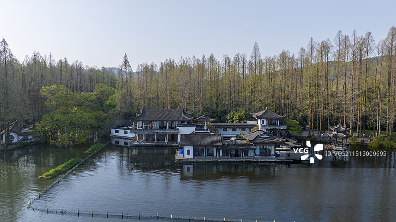 西湖春季-湛碧楼15度俯拍图片素材