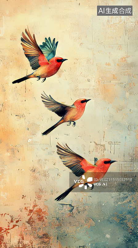 【AI数字艺术】抽象飞鸟与墨迹的艺术表达图片素材