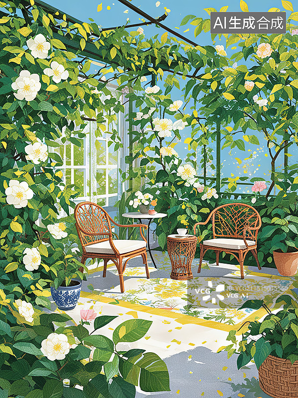 【AI数字艺术】后花园插画图片素材