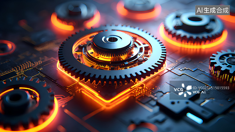 【AI数字艺术】工业机械齿轮科技概念插画图片素材