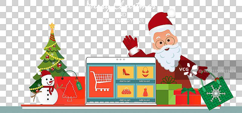 笔记本电脑上的圣诞节在线购物概念图片素材