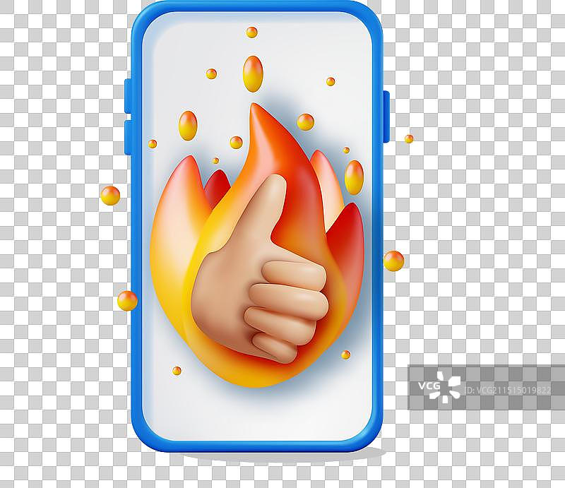 手机中火焰点赞3D手势图片素材