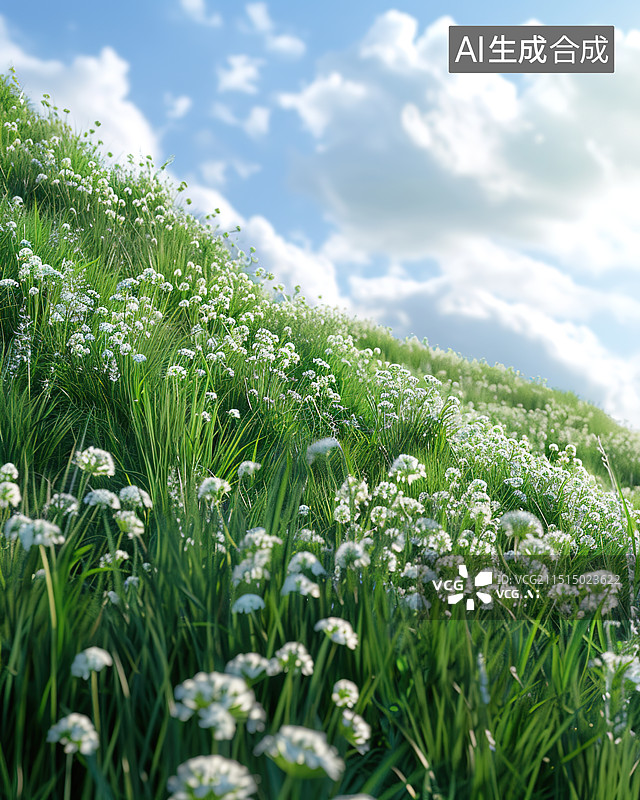 【AI数字艺术】阳光明媚草原花海场景 绿意盎然 远景 山野平原图片素材