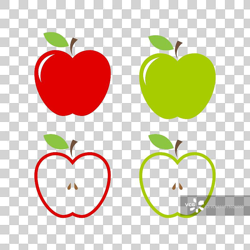红色绿色半个苹果图标图片素材