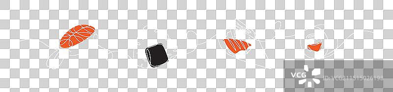 亚洲美食寿司卷线性风格红色套装图片素材