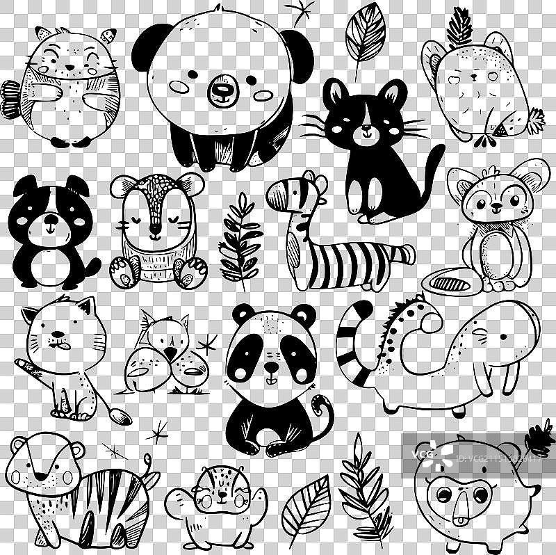 线条艺术可爱动物图片素材