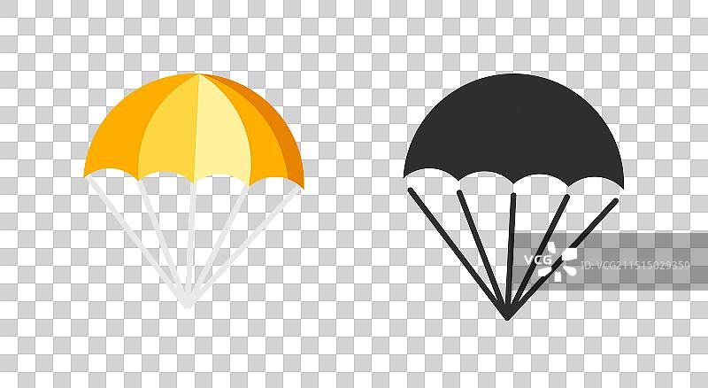 扁平卡通降落伞图标和轮廓图片素材